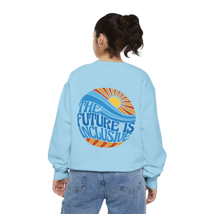 Adult The Future Is Inclusive Groovy Sun Front and Back Comfort Colors Sweatshirt