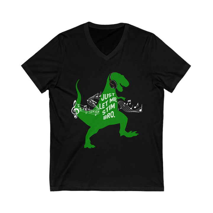 T-Rex Let Me Stim Bro V-neck Tee White Music Notes