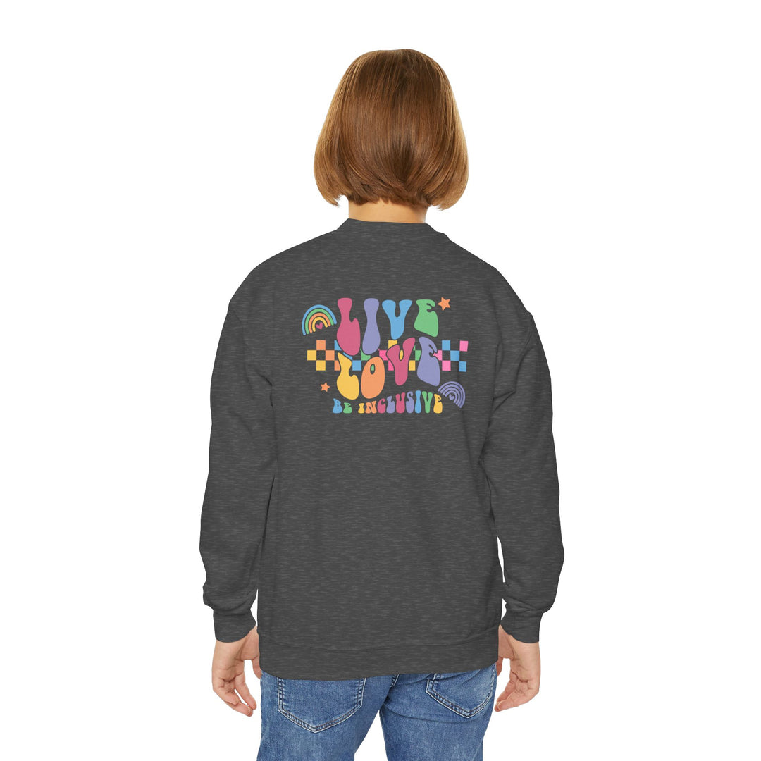 Kids Live Love Be Inclusive Front and Back Sweatshirt