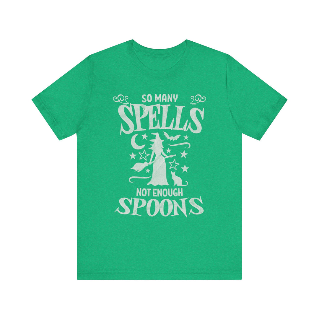 Adult So Many Spells Not Enough Spoons Distressed Tee