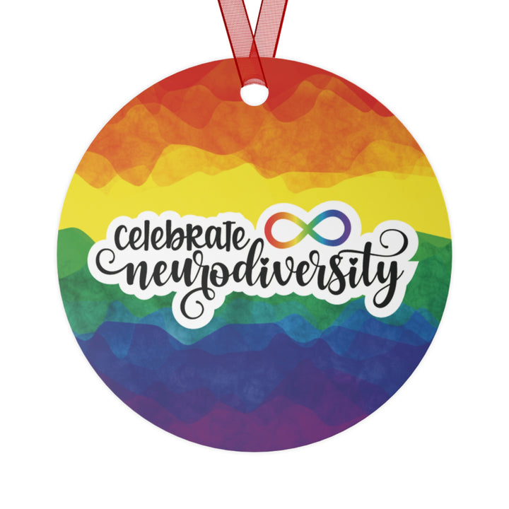 Watercolor Rainbow Celebrate Neurodiversity Metal Ornament