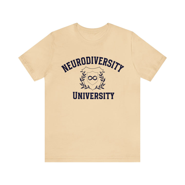 Neurodiversity University Infinity Symbol Navy Blue Text Tee