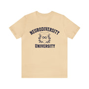 Neurodiversity University Infinity Symbol Navy Blue Text Tee