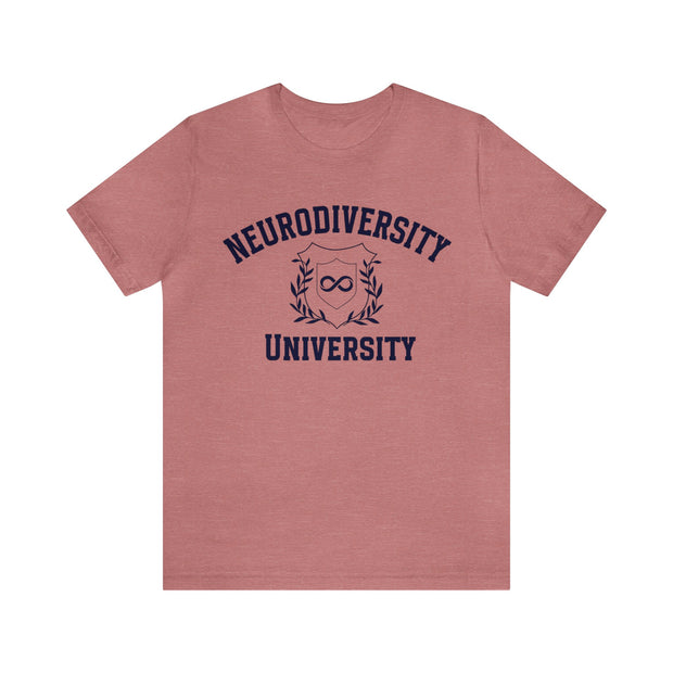 Neurodiversity University Infinity Symbol Navy Blue Text Tee