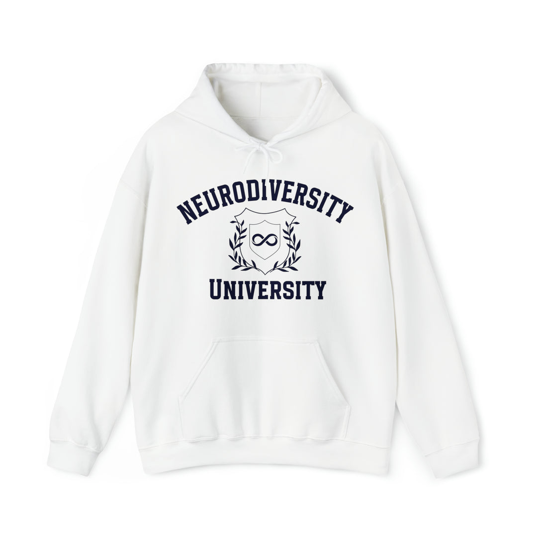 Adult Neurodiversity University Infinity Symbol Navy Blue Text Hoodie