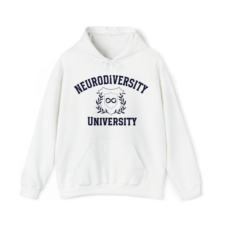 Adult Neurodiversity University Infinity Symbol Navy Blue Text Hoodie