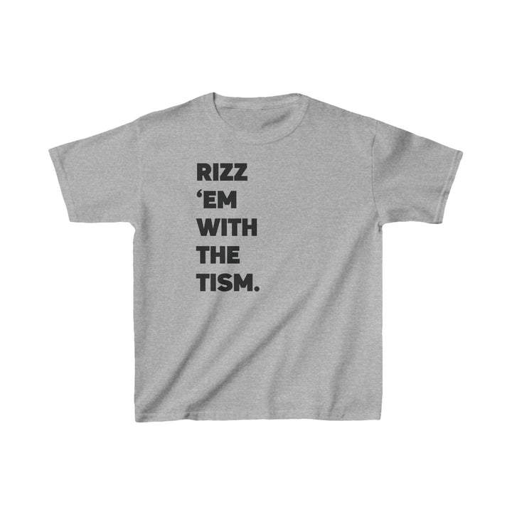 Kids Rizz Em With the Tism Black Text Tee