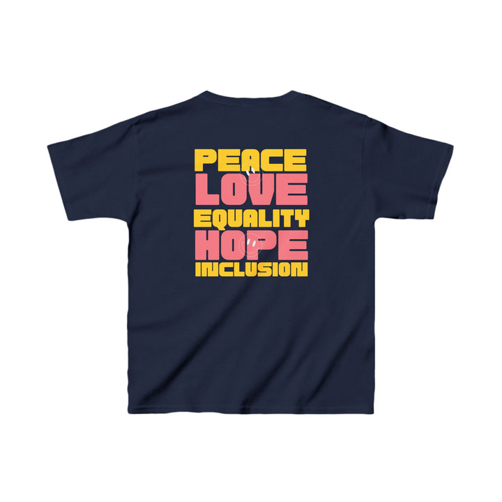 Kids Peace Love Equality Hope Inclusion Smileys Front and Back Tee