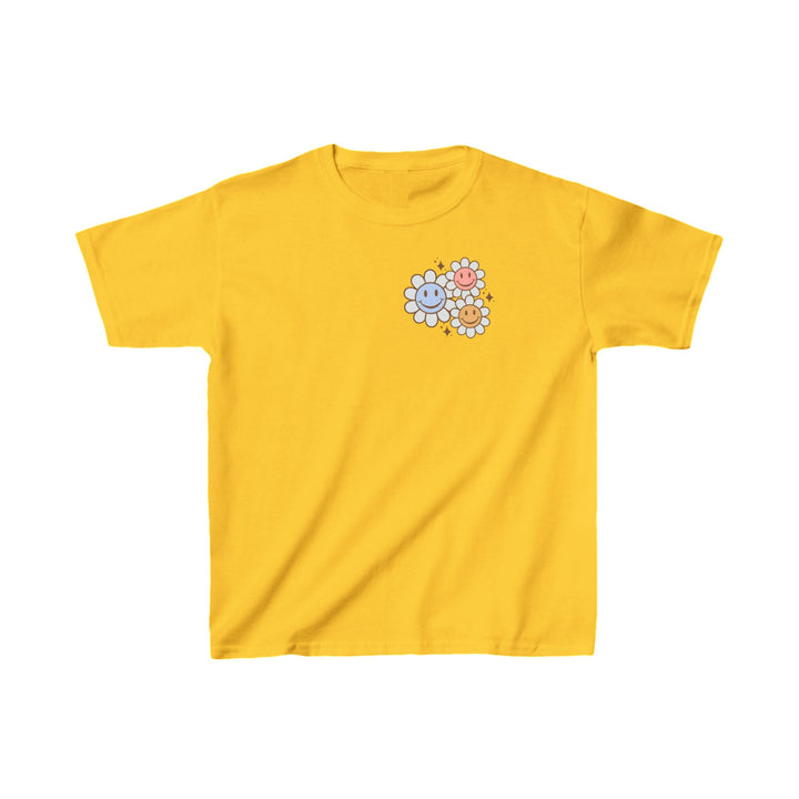 Kids Be Kind to Your Mind Smiling Daisy Front and Back Tee