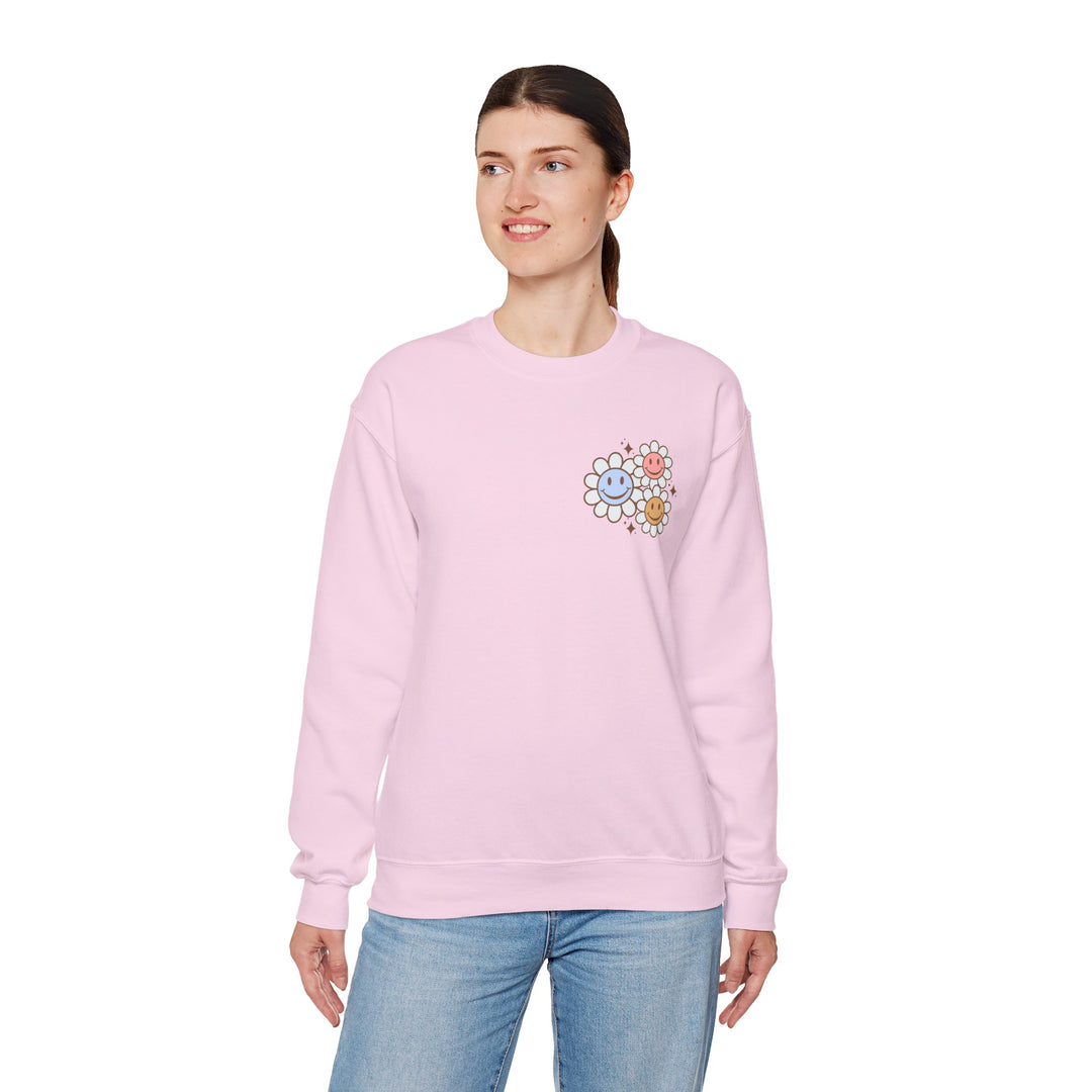 Adult Be Kind to Your Mind Smiling Daisy Front and Back Sweatshirt