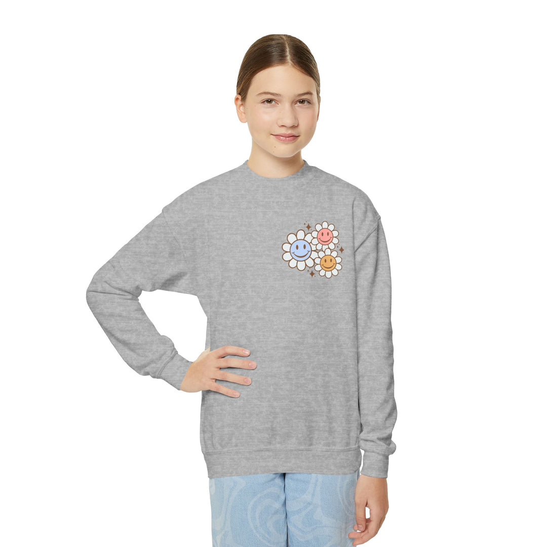 Kids Be Kind to Your Mind Smiling Daisy Front and Back Sweatshirt