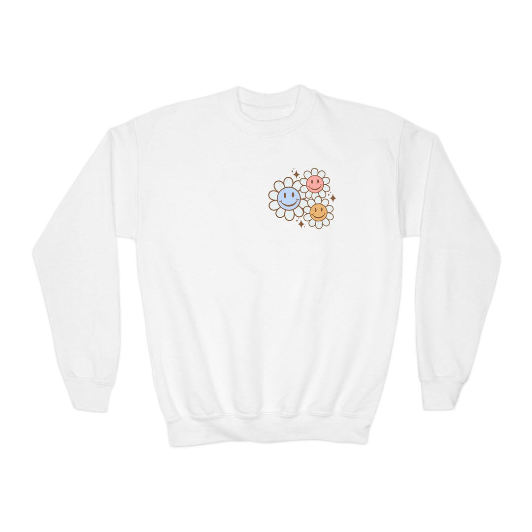 Kids Be Kind to Your Mind Smiling Daisy Front and Back Sweatshirt