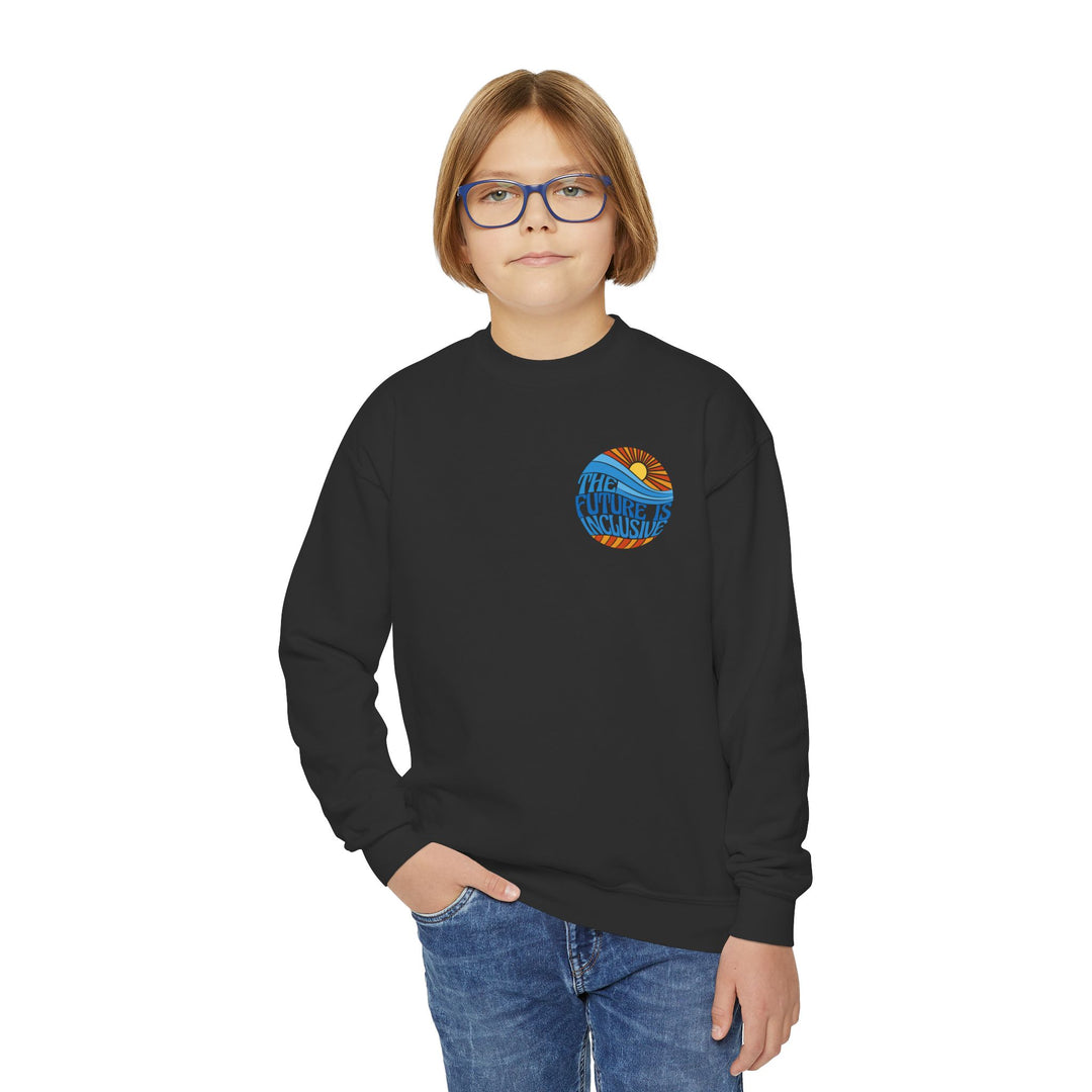 Kids The Future Is Inclusive Groovy Sun Front and Back Sweatshirt