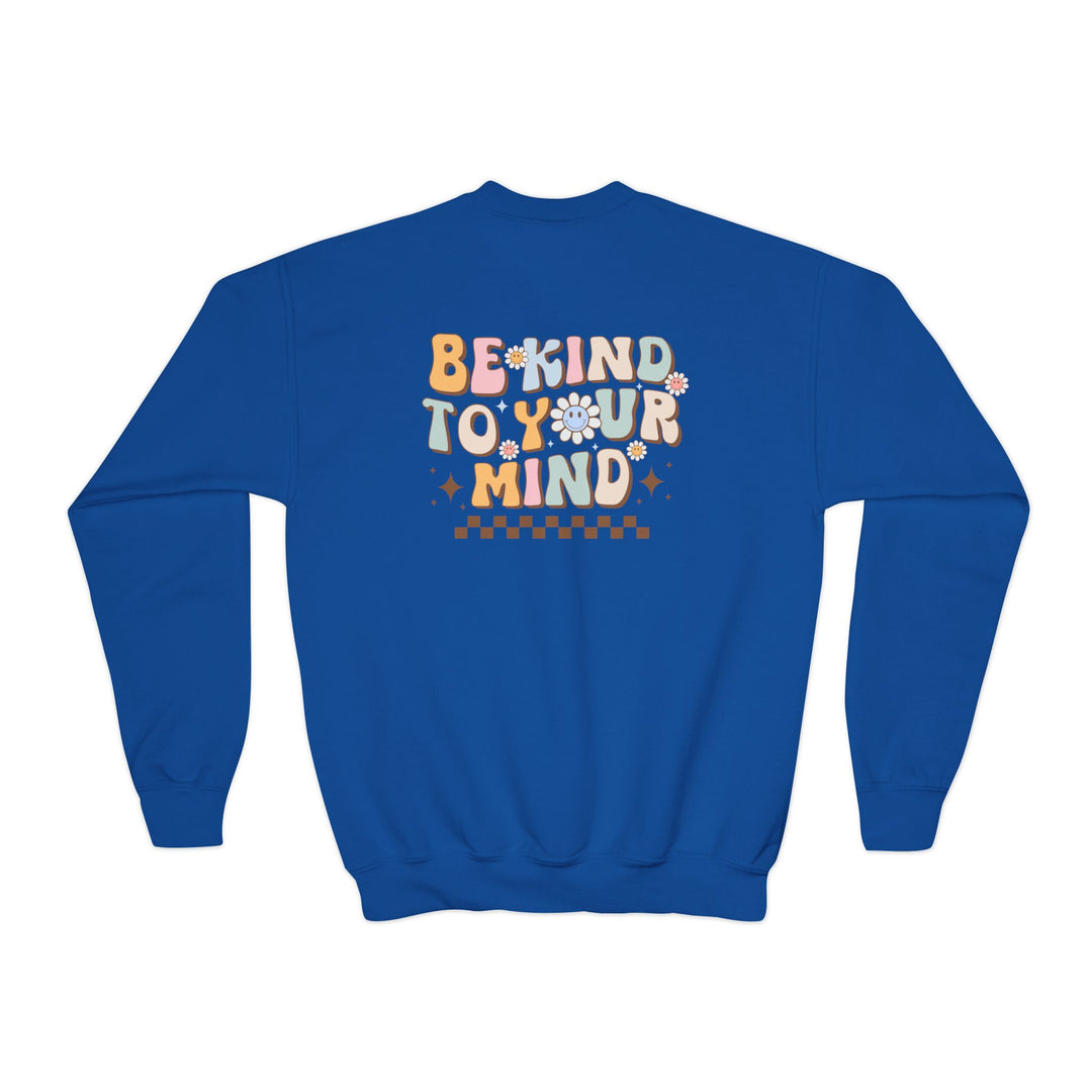 Kids Be Kind to Your Mind Smiling Daisy Front and Back Sweatshirt