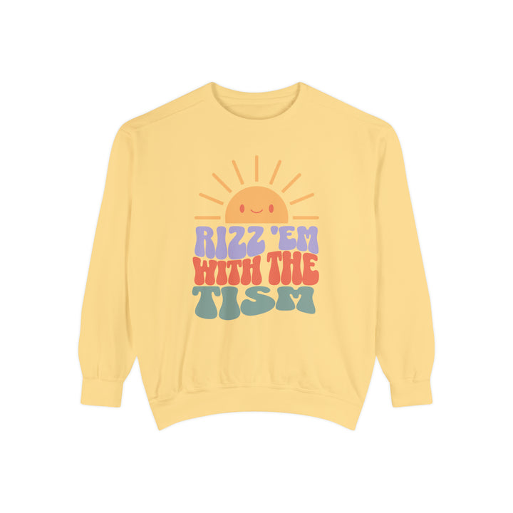 Adult Sunny Rizz 'Em With The Tism Comfort Colors Sweatshirt