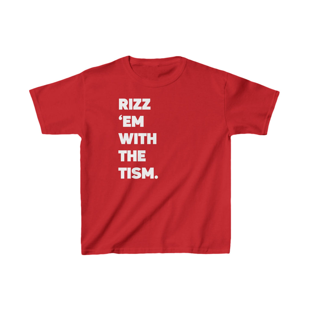 Kids Rizz Em With the Tism White Text Tee