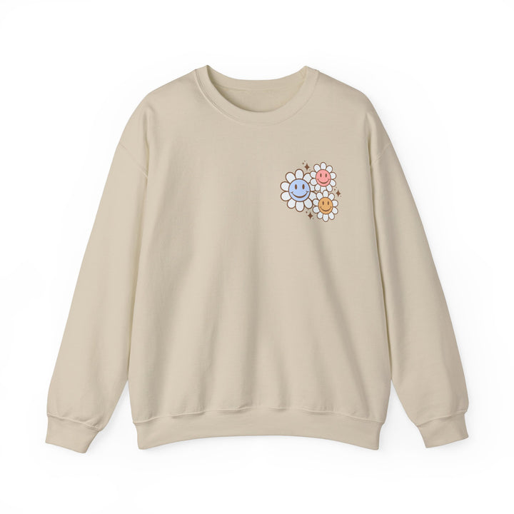 Adult Be Kind to Your Mind Smiling Daisy Front and Back Sweatshirt