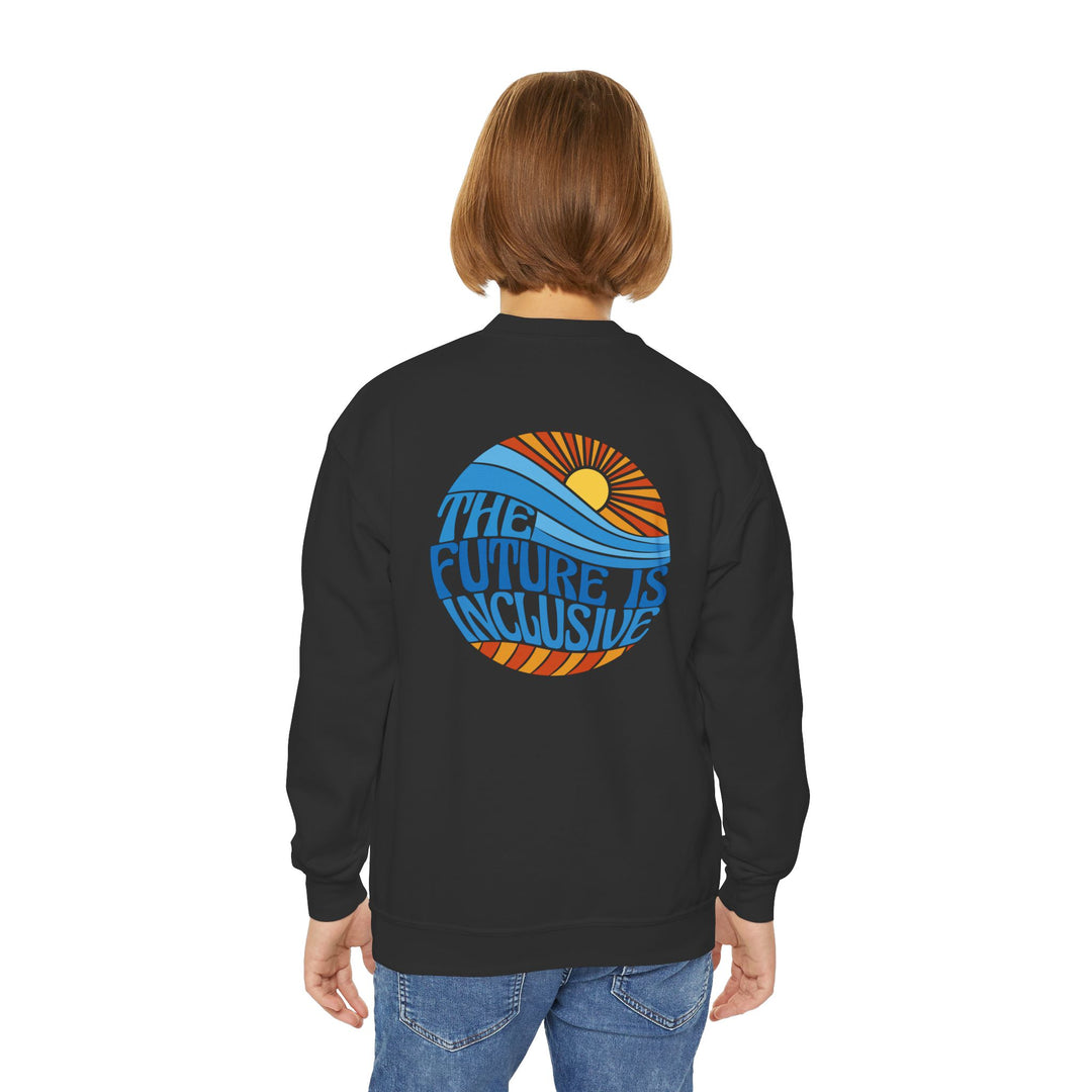 Kids The Future Is Inclusive Groovy Sun Front and Back Sweatshirt