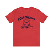 Neurodiversity University Infinity Symbol Navy Blue Text Tee