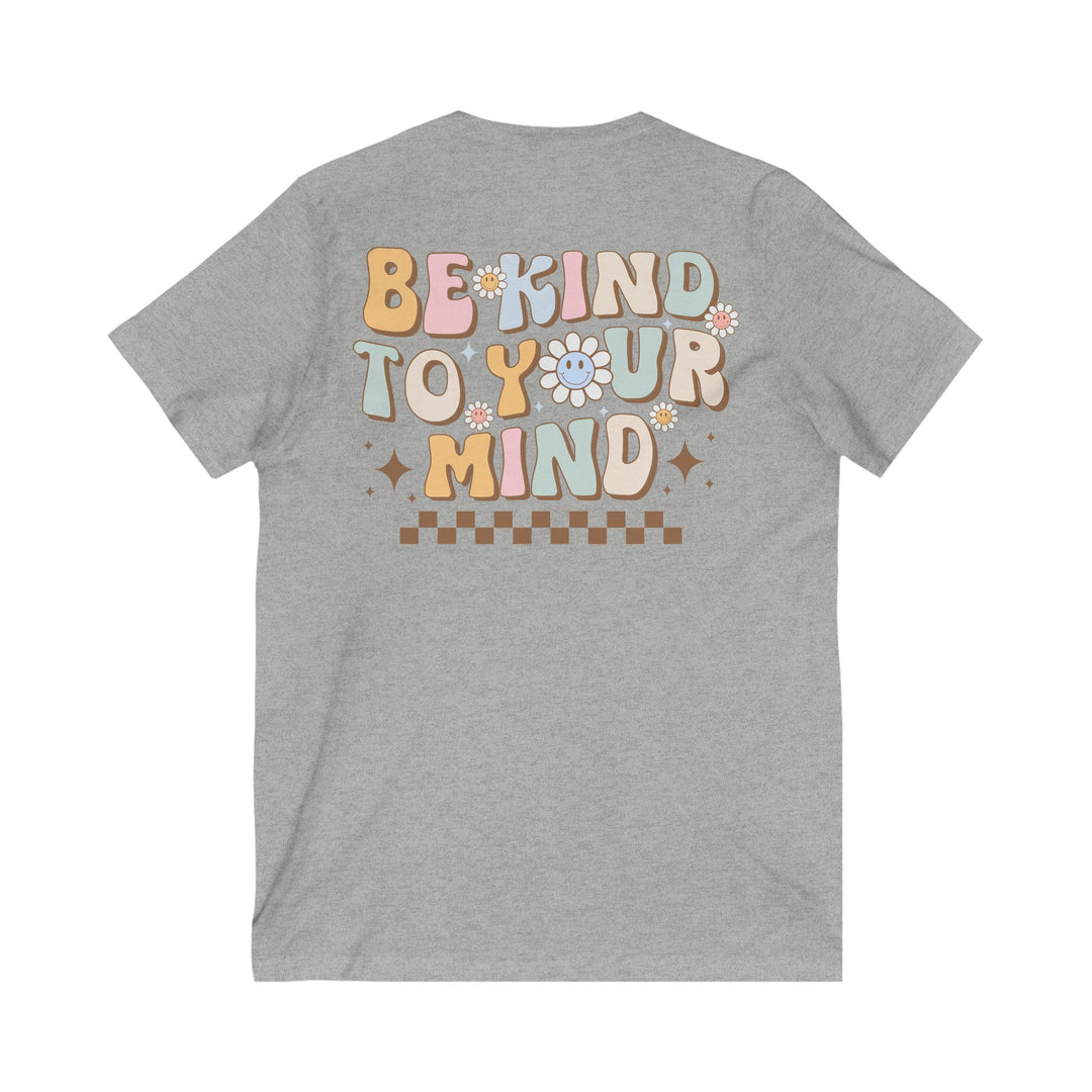 Adult Be Kind to Your Mind Smiling Daisy Front and Back V-Neck Tee