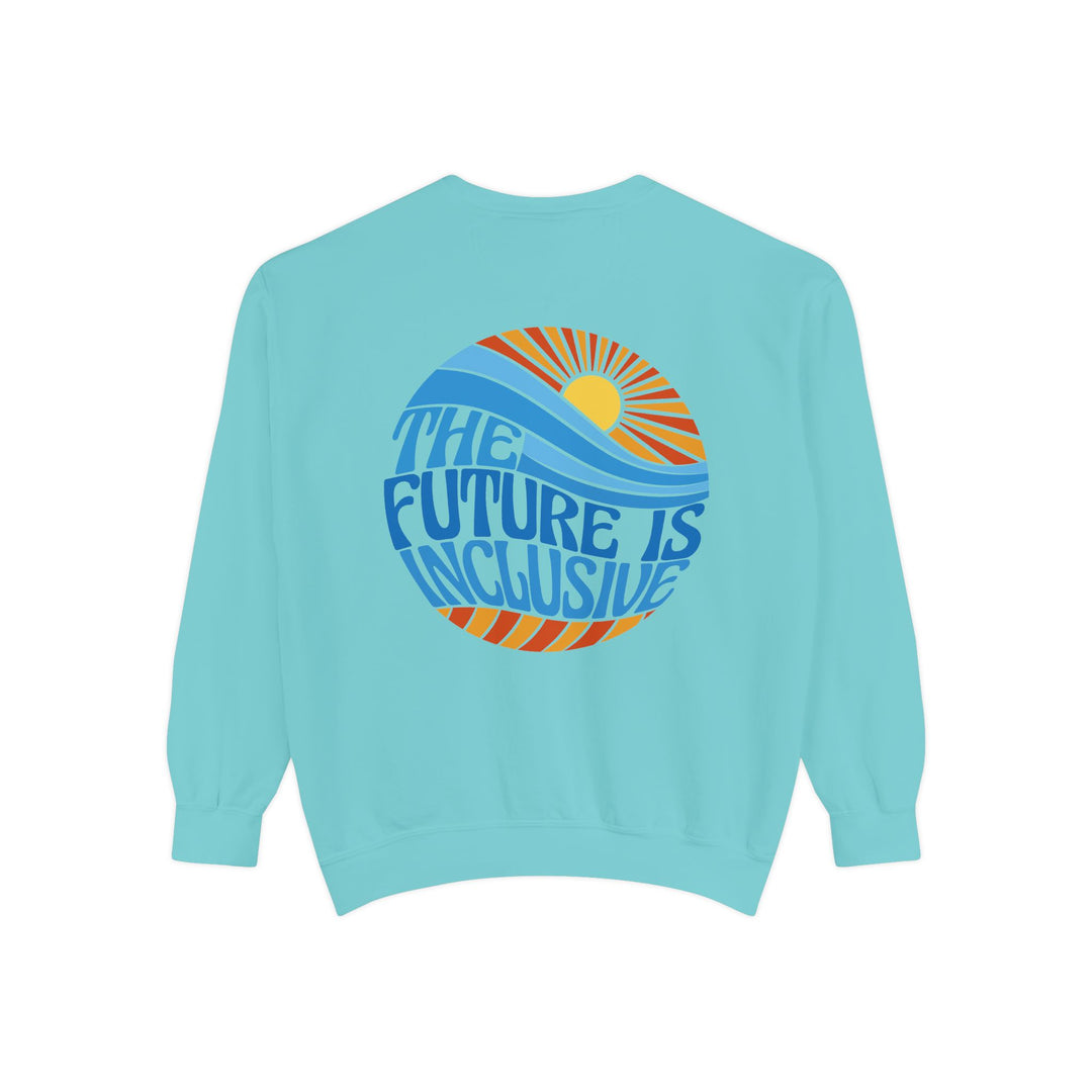 Adult The Future Is Inclusive Groovy Sun Front and Back Comfort Colors Sweatshirt