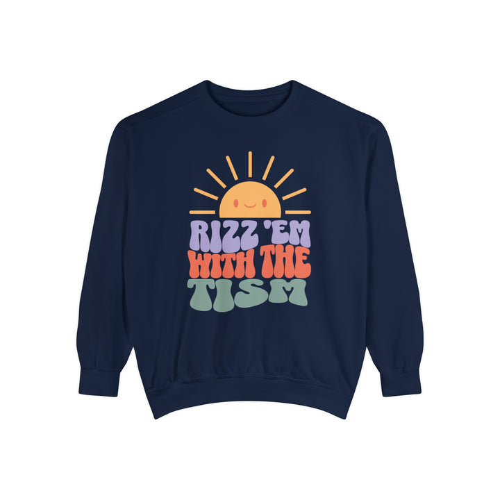 Adult Sunny Rizz 'Em With The Tism Comfort Colors Sweatshirt