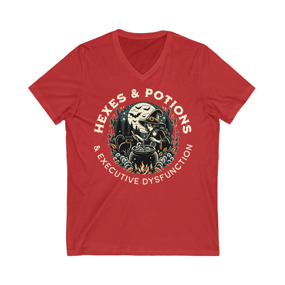 Adult Hexes & Potions & Executive Dysfunction V-Neck Tee