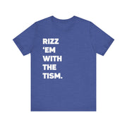 Adult Rizz Em With the Tism White Text Tee