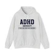 ADHD University I Came. I Saw. I Forgot What I Was Doing. Navy Blue Text Hoodie