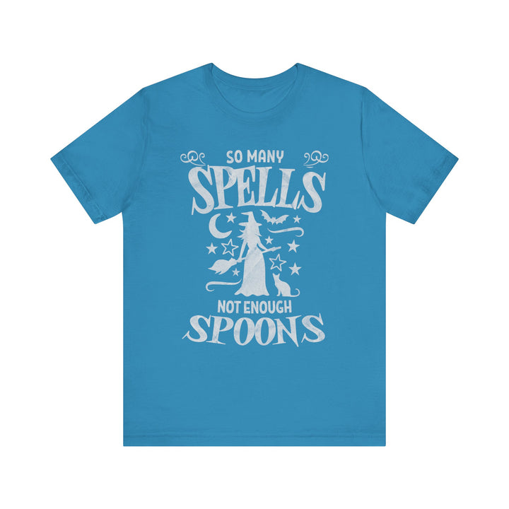 Adult So Many Spells Not Enough Spoons Distressed Tee