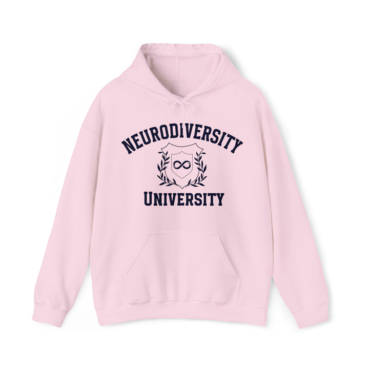 Adult Neurodiversity University Infinity Symbol Navy Blue Text Hoodie