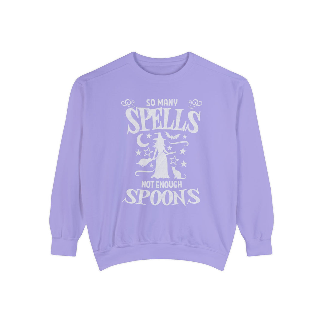 Adult So Many Spells Not Enough Spoons Distressed Comfort Colors Sweatshirt