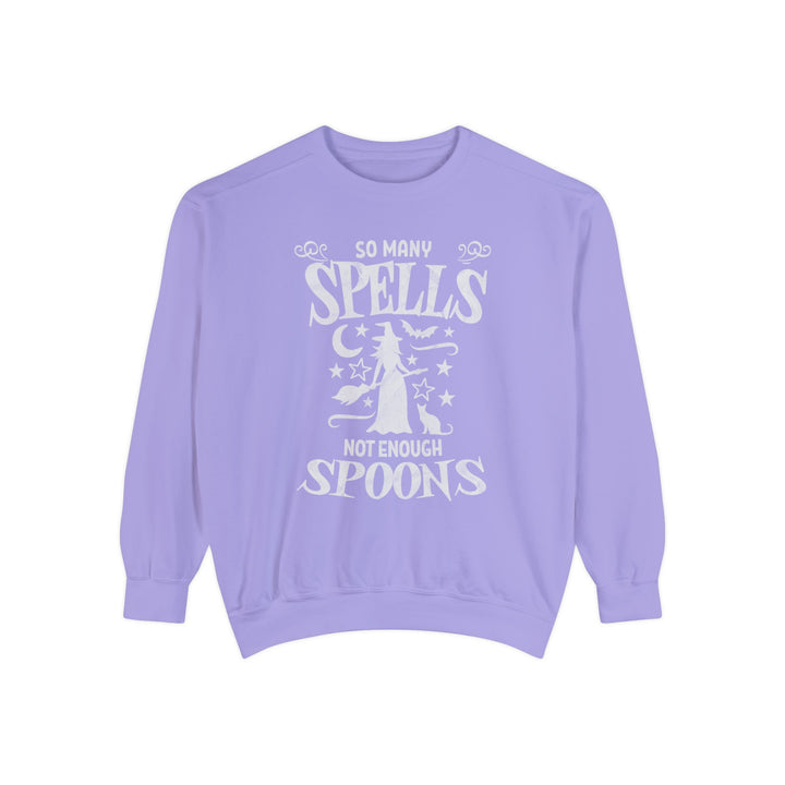 Adult So Many Spells Not Enough Spoons Distressed Comfort Colors Sweatshirt