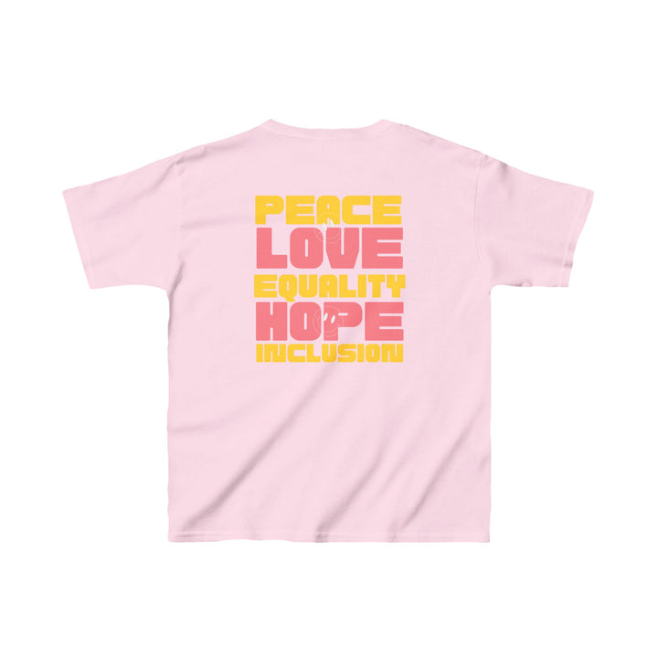 Kids Peace Love Equality Hope Inclusion Smileys Front and Back Tee