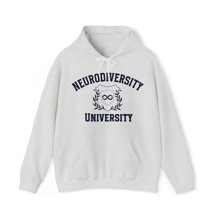 Adult Neurodiversity University Infinity Symbol Navy Blue Text Hoodie