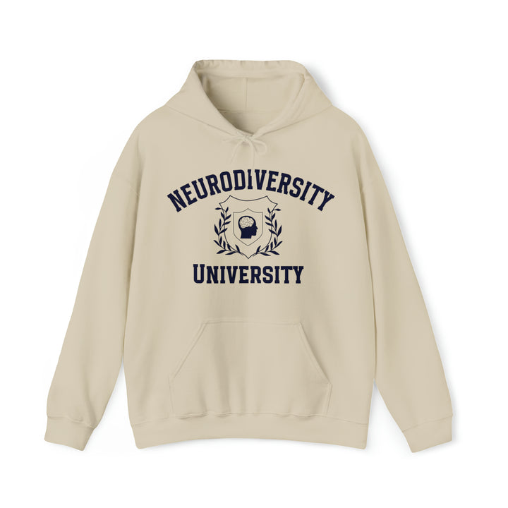 Adult Neurodiversity University Beautiful Mind Navy Blue Text Hoodie