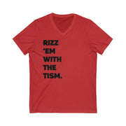 Adult Rizz Em With the Tism Black Text V-Neck Tee