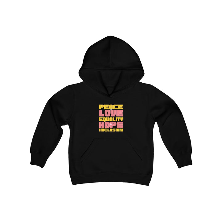 Kids Peace Love Equality Hope Inclusioin Smileys Front and Back Hoodie Sweatshirt