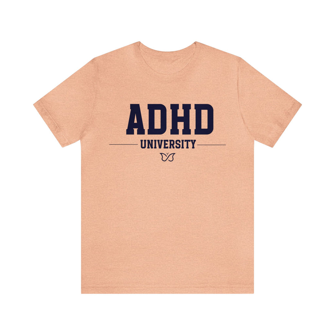 Adult ADHD University Butterfly Symbol Navy Blue Text Tee