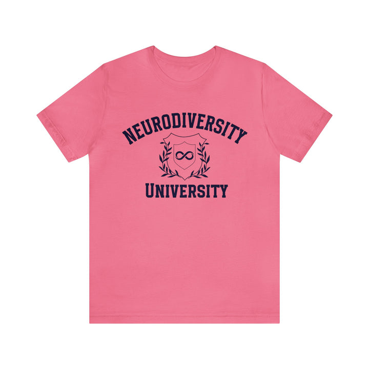 Neurodiversity University Infinity Symbol Navy Blue Text Tee