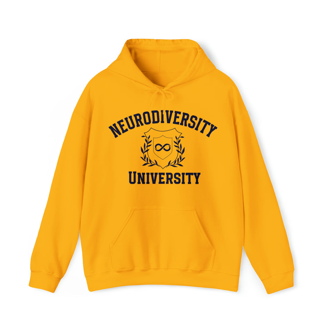 Adult Neurodiversity University Infinity Symbol Navy Blue Text Hoodie