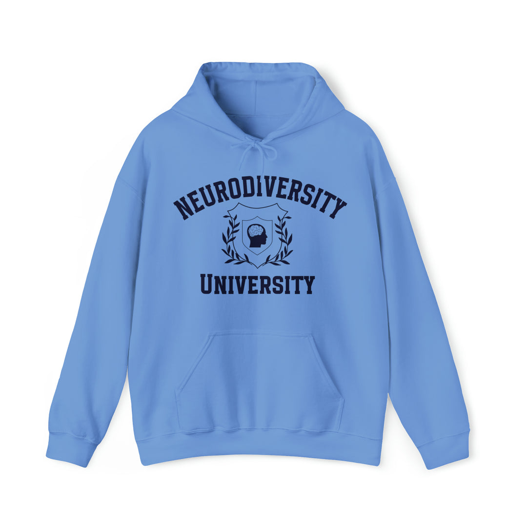 Adult Neurodiversity University Beautiful Mind Navy Blue Text Hoodie