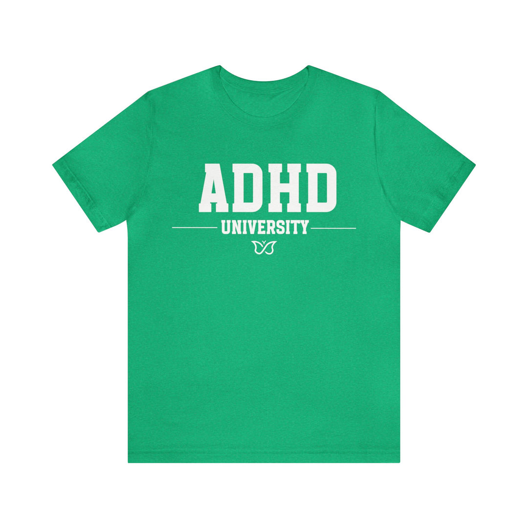 Adult ADHD University Butterfly Symbol White Text Tee