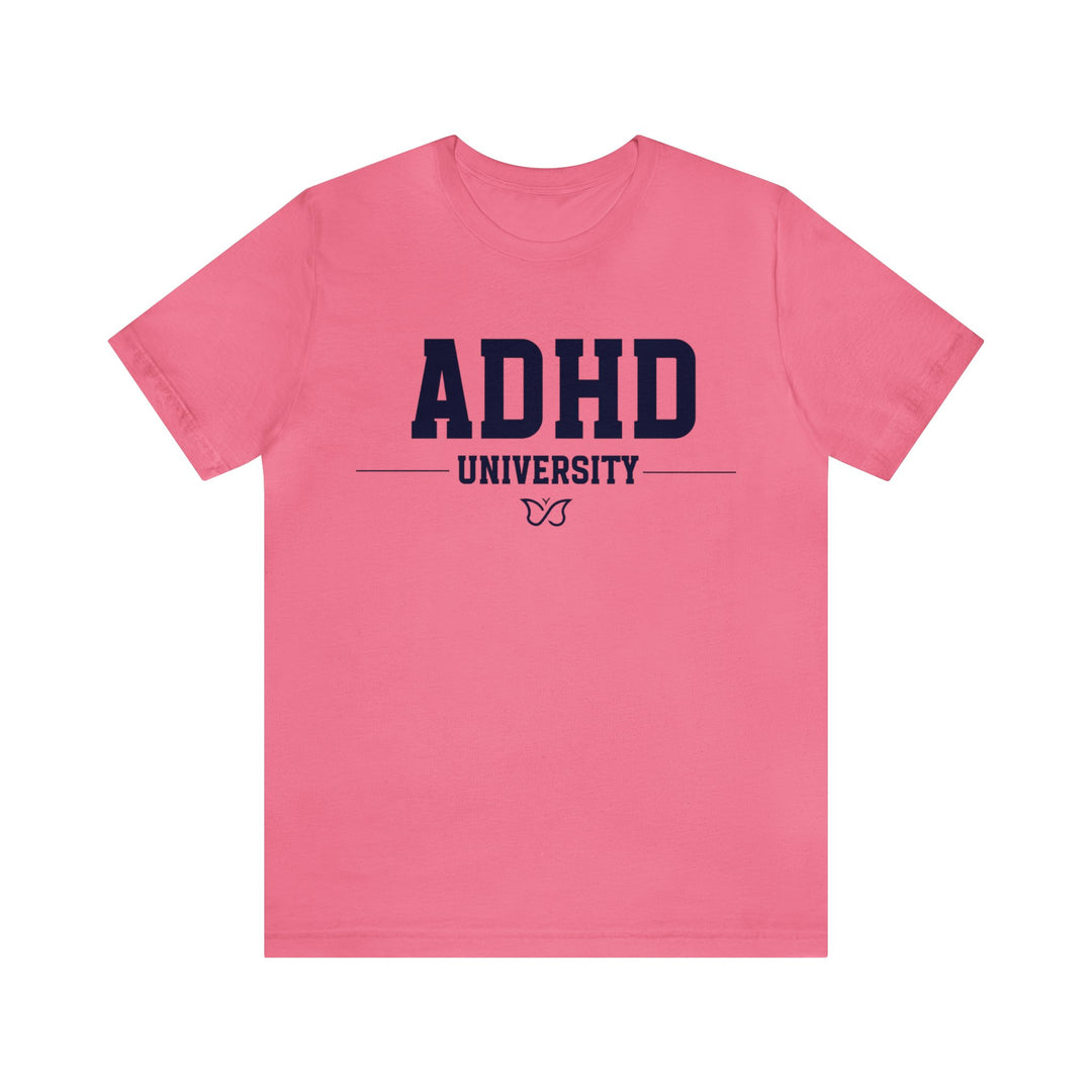 Adult ADHD University Butterfly Symbol Navy Blue Text Tee