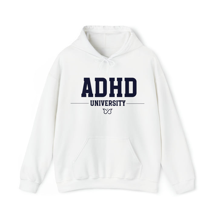 Adult ADHD University Butterfly Symbol Navy Blue Text Hoodie