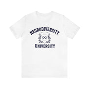 Neurodiversity University Infinity Symbol Navy Blue Text Tee