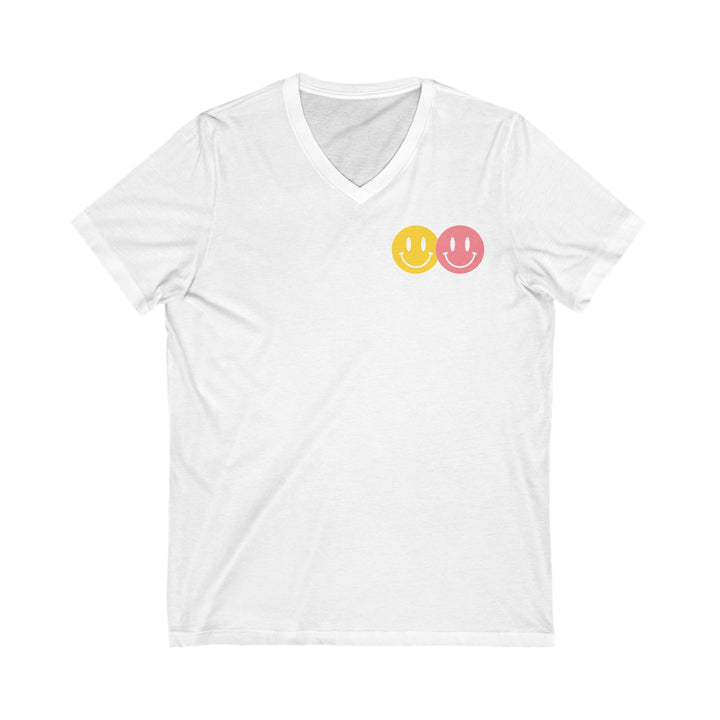 Adult Peace Love Equality Hope Inclusion Smileys Front and Back  V-Neck Tee