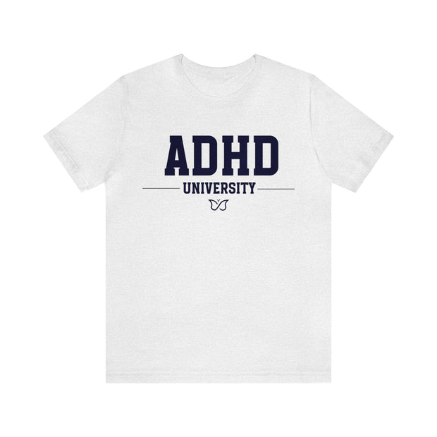 ADHD University Butterfly Symbol Navy Blue Text Tee