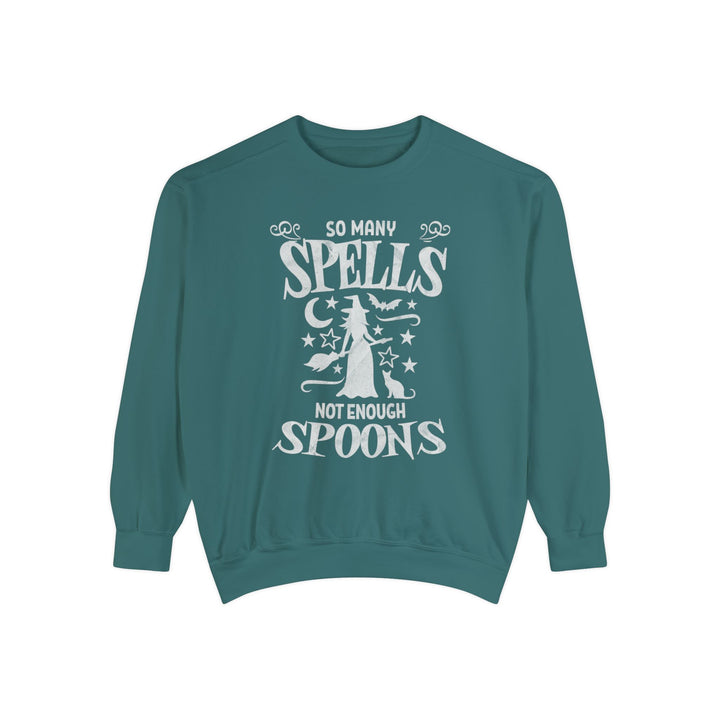 Adult So Many Spells Not Enough Spoons Distressed Comfort Colors Sweatshirt