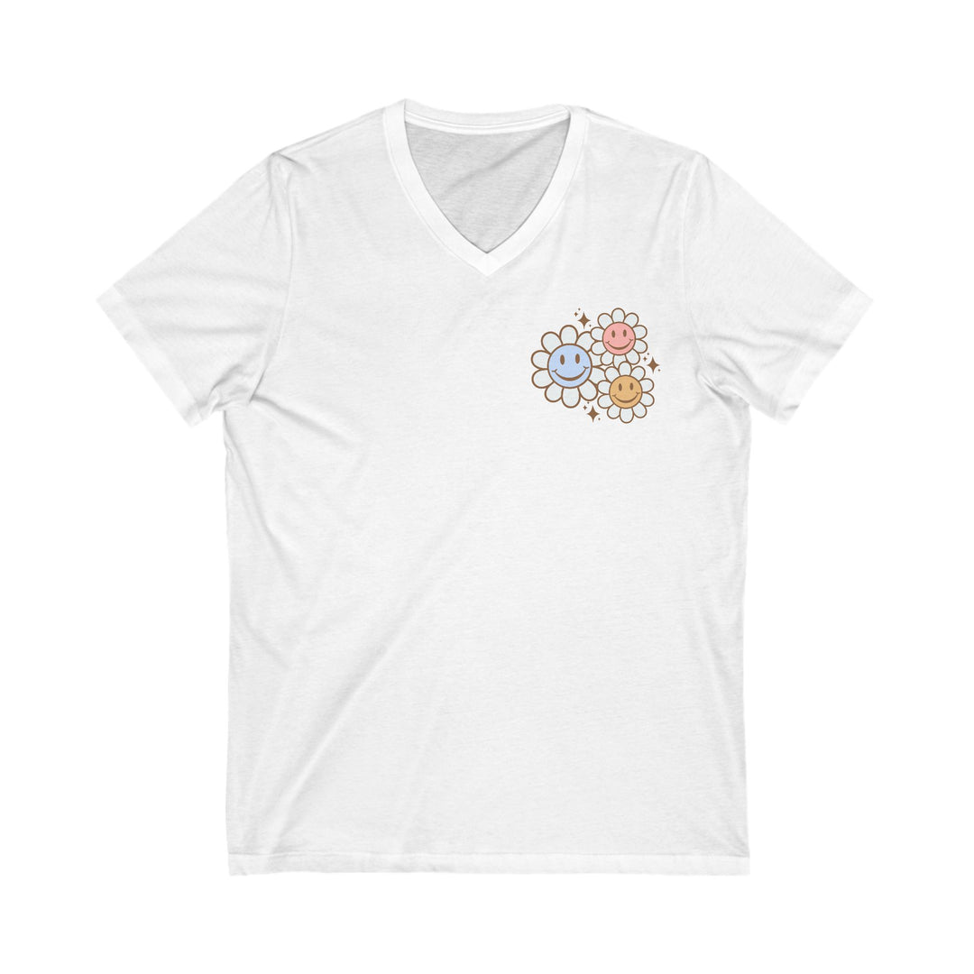 Adult Be Kind to Your Mind Smiling Daisy Front and Back V-Neck Tee